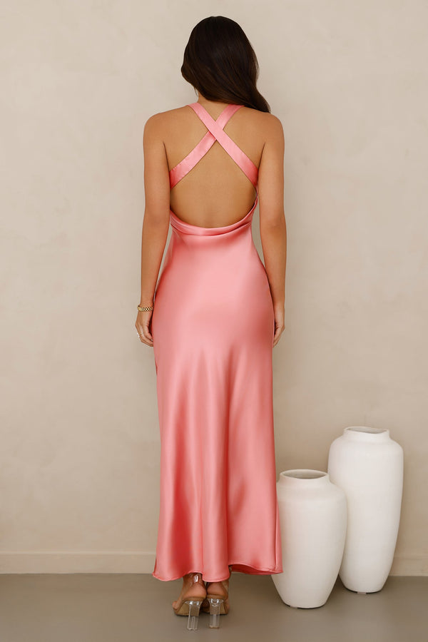 Spotlight Shine Satin Midi Dress Pink