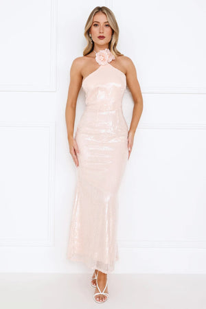 Star Shine Halter Sequin Maxi Dress Pink