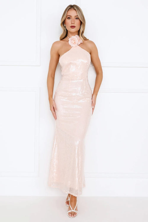 Star Shine Halter Sequin Maxi Dress Pink