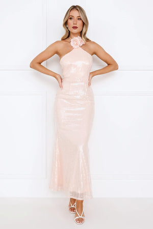 Star Shine Halter Sequin Maxi Dress Pink