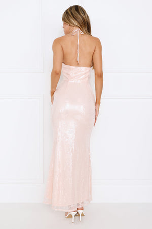 Star Shine Halter Sequin Maxi Dress Pink