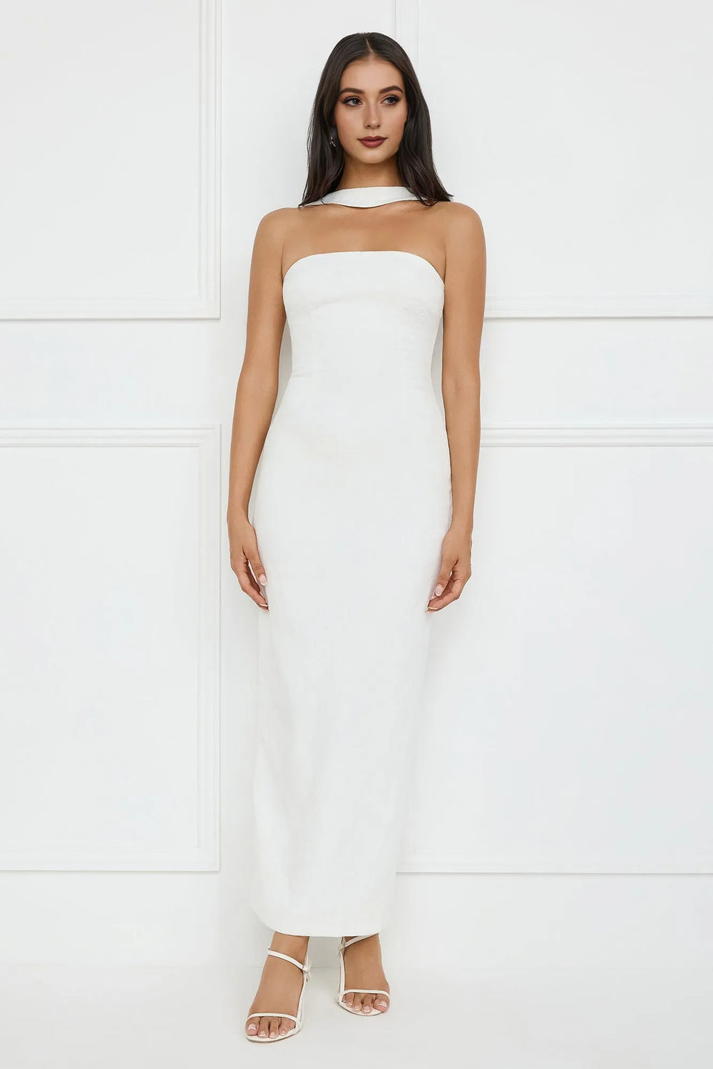 Stylish Fusion Halter Maxi Dress White