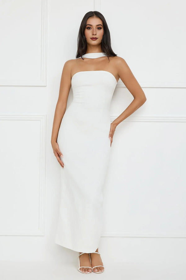 Stylish Fusion Halter Maxi Dress White