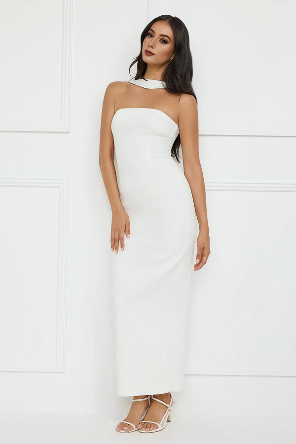 Stylish Fusion Halter Maxi Dress White