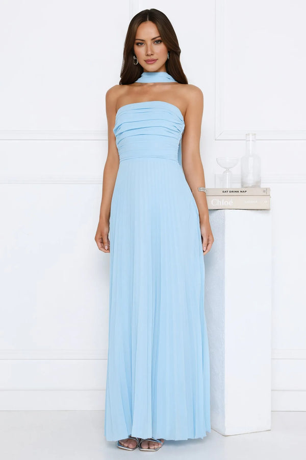 Sugar Babe Strapless Pleated Maxi Dress Blue