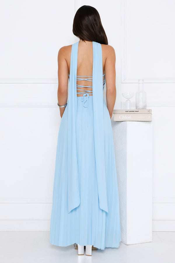 Sugar Babe Strapless Pleated Maxi Dress Blue