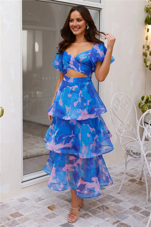 Sunny Garden Midi Dress Blue