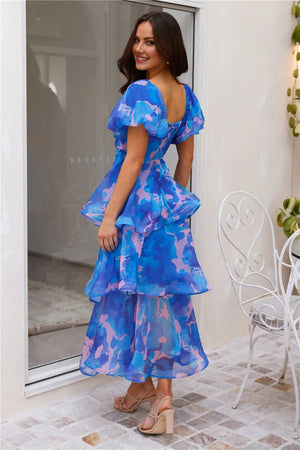 Sunny Garden Midi Dress Blue