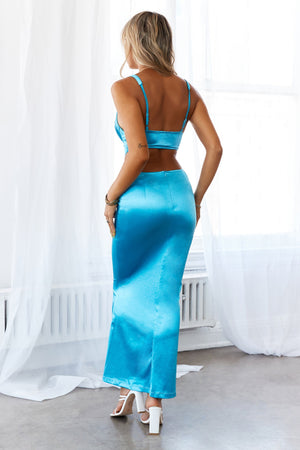 Sunset Views Satin Midi Dress Blue