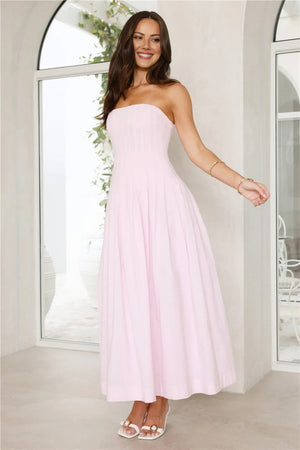 Sunshine Serenity Strapless Midi Dress Pink