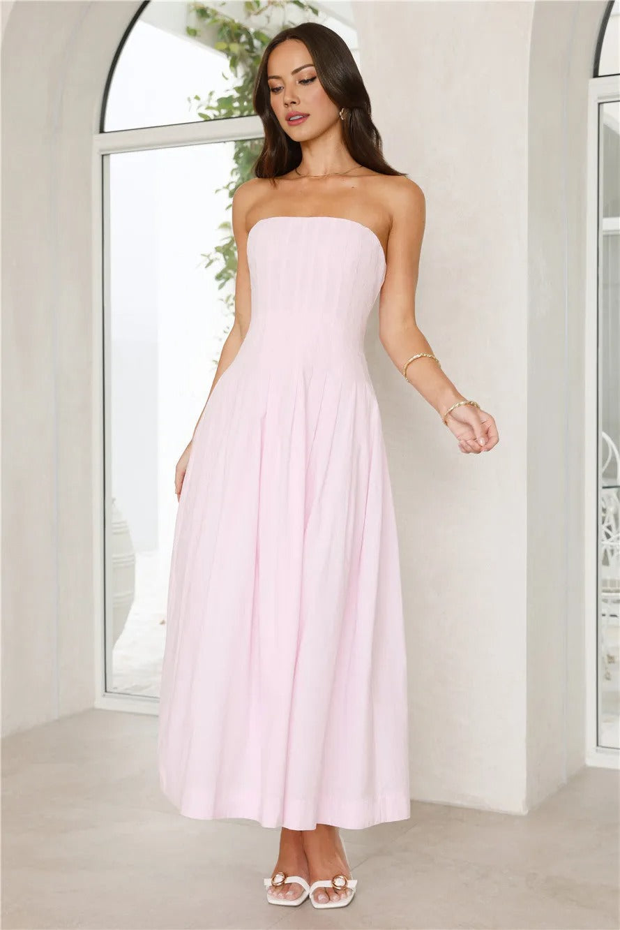 Sunshine Serenity Strapless Midi Dress Pink