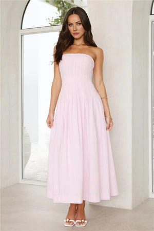 Sunshine Serenity Strapless Midi Dress Pink