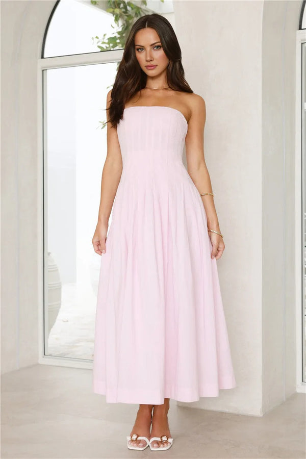 Sunshine Serenity Strapless Midi Dress Pink