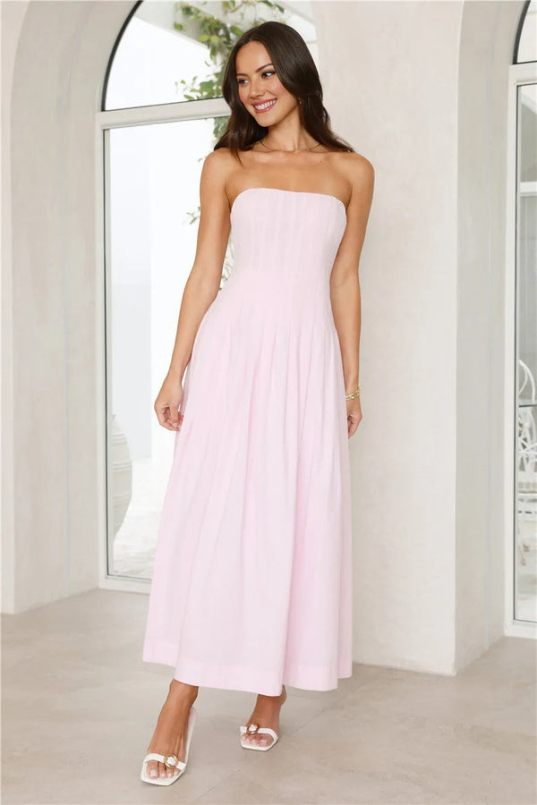 Sunshine Serenity Strapless Midi Dress Pink