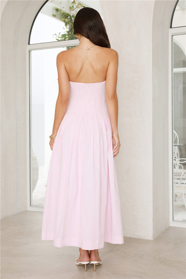 Sunshine Serenity Strapless Midi Dress Pink