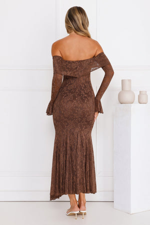 Supreme Off Shoulder Mesh Maxi Dress Chocolate