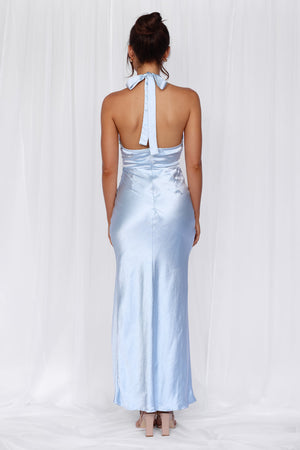 The Adeline Halter Satin Maxi Dress Blue