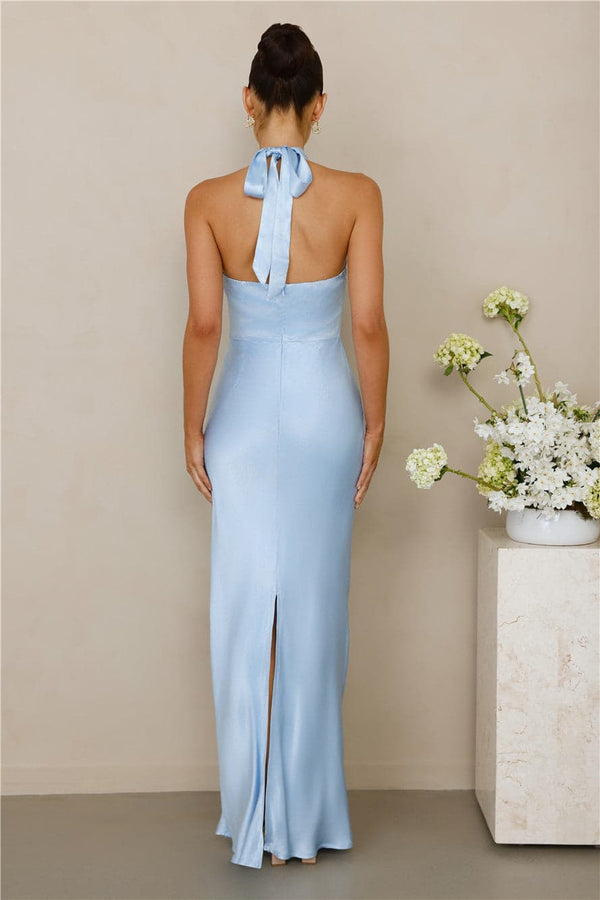 The Cleo Halter Satin Maxi Dress Blue