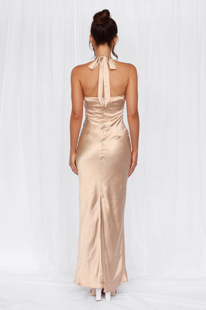 The Cleo Halter Satin Maxi Dress Champagne