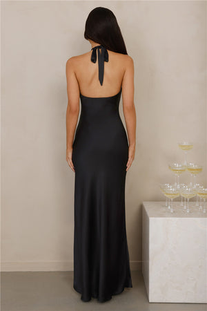 The Delilah Satin Halter Maxi Dress Black
