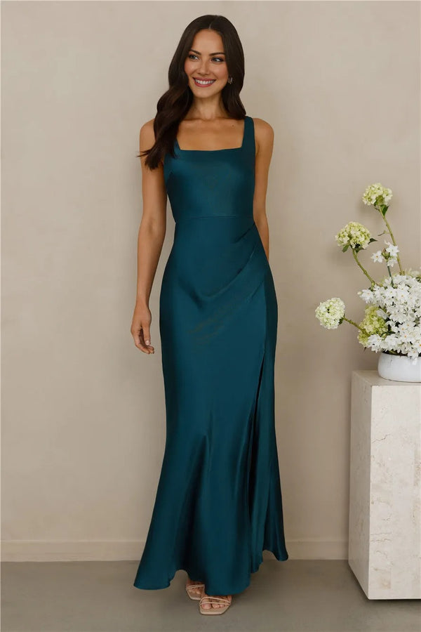 The Evelina Satin Maxi Dress Teal