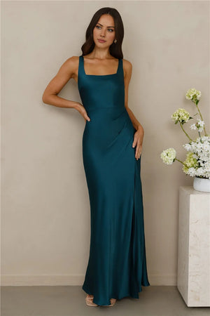 The Evelina Satin Maxi Dress Teal