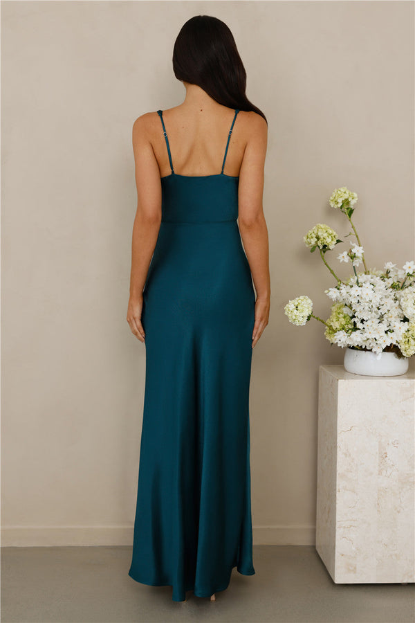 The Evelina Satin Maxi Dress Teal