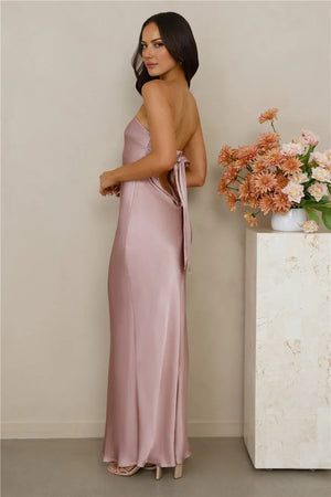 The Felicity Strapless Satin Maxi Dress Dusty Pink