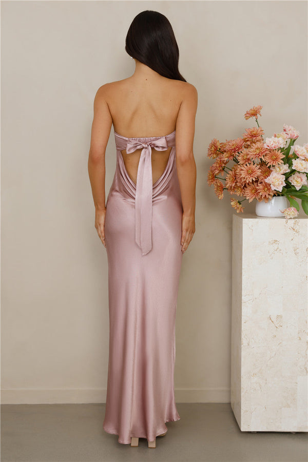 The Felicity Strapless Satin Maxi Dress Dusty Pink