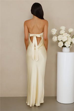 The Felicity Strapless Satin Maxi Dress Yellow