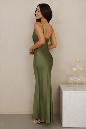 The Isabeau Satin Maxi Dress Olive