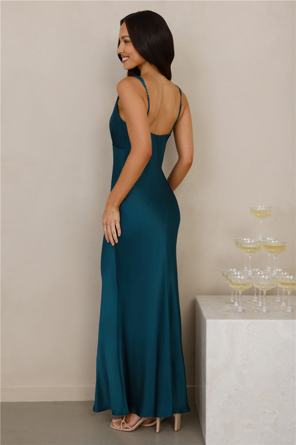 The Isabeau Satin Maxi Dress Teal