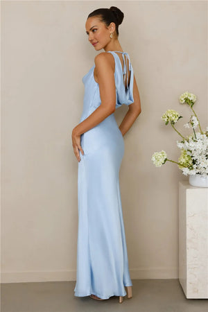 The Loretta Cowl Satin Maxi Dress Blue