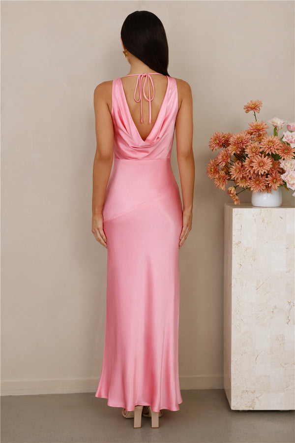 The Loretta Cowl Satin Maxi Dress Pink
