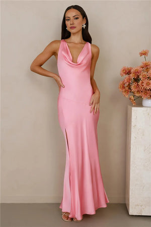 The Loretta Cowl Satin Maxi Dress Pink