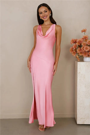 The Loretta Cowl Satin Maxi Dress Pink