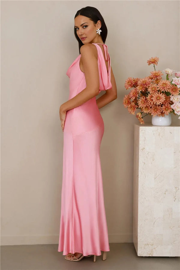 The Loretta Cowl Satin Maxi Dress Pink