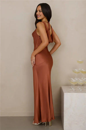 The Loretta Cowl Satin Maxi Dress Copper