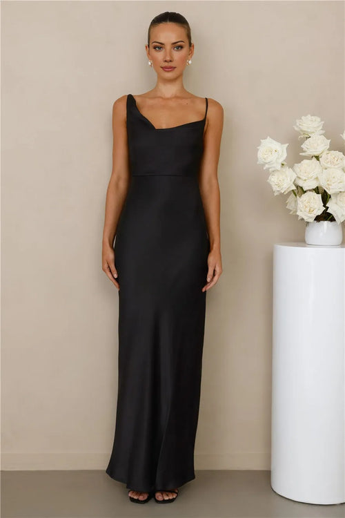 The Madeline Cowl Satin Maxi Dress Black
