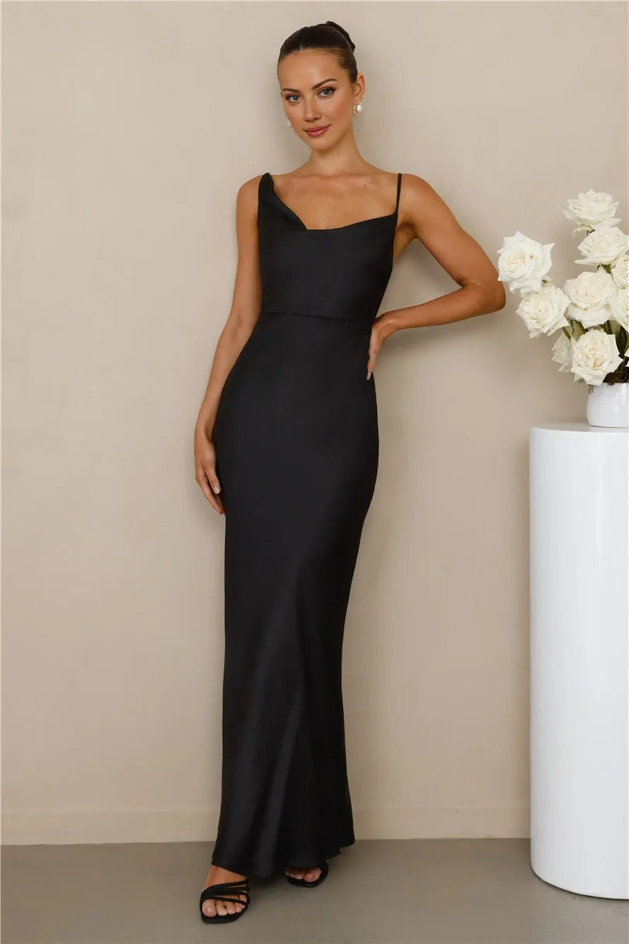The Madeline Cowl Satin Maxi Dress Black