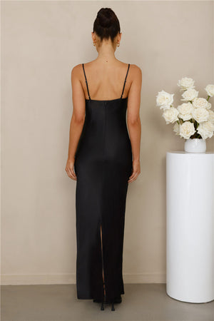 The Madeline Cowl Satin Maxi Dress Black