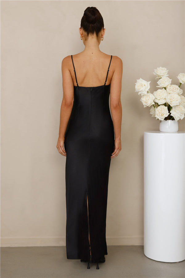The Madeline Cowl Satin Maxi Dress Black