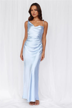 The Madeline Cowl Satin Maxi Dress Blue