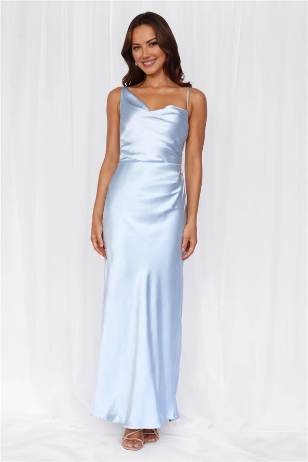 The Madeline Cowl Satin Maxi Dress Blue