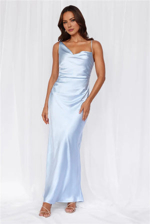 The Madeline Cowl Satin Maxi Dress Blue