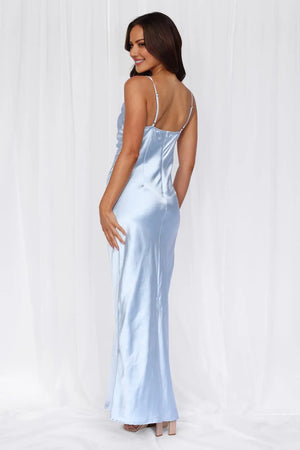 The Madeline Cowl Satin Maxi Dress Blue