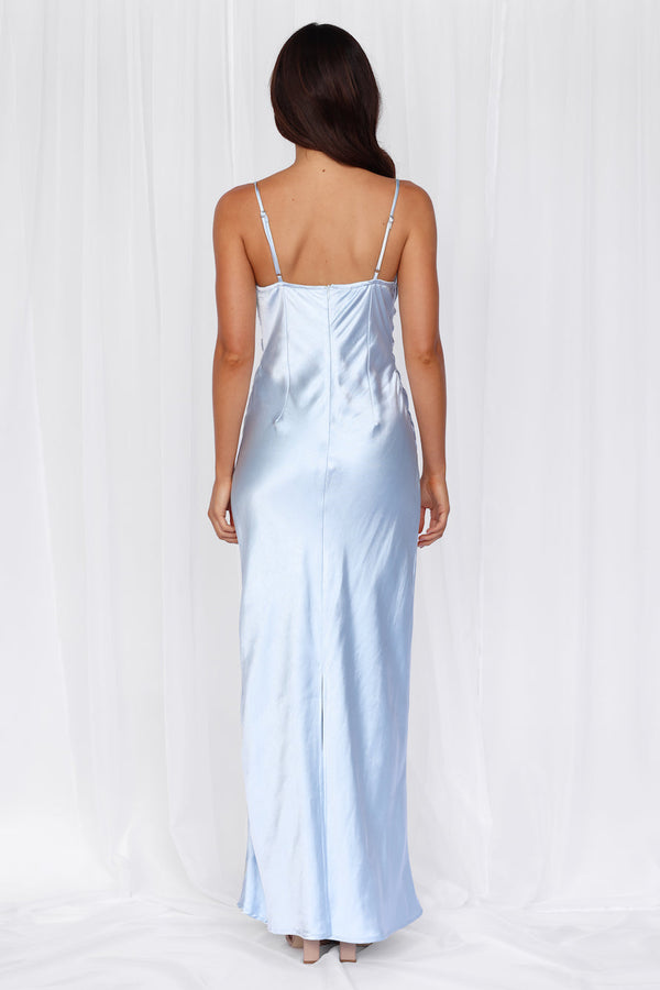 The Madeline Cowl Satin Maxi Dress Blue