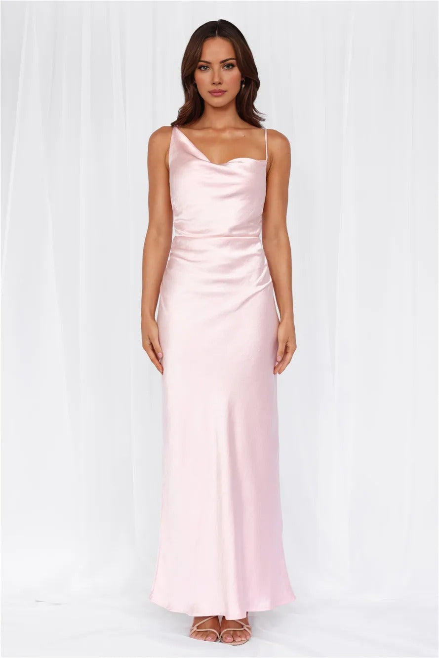 The Madeline Cowl Satin Maxi Dress Pink