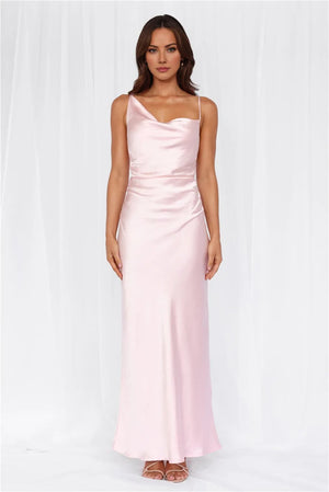 The Madeline Cowl Satin Maxi Dress Pink