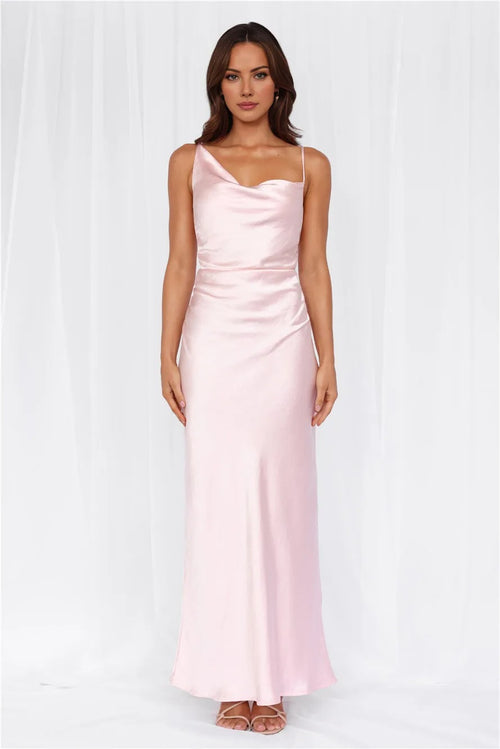 The Madeline Cowl Satin Maxi Dress Pink
